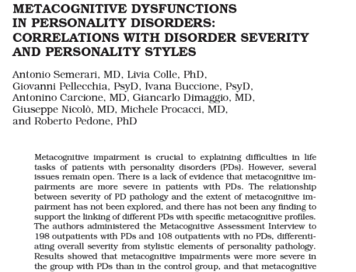 Metacognitive Dysfunctions in Personality Disorders: Correlations with Disorder Severity